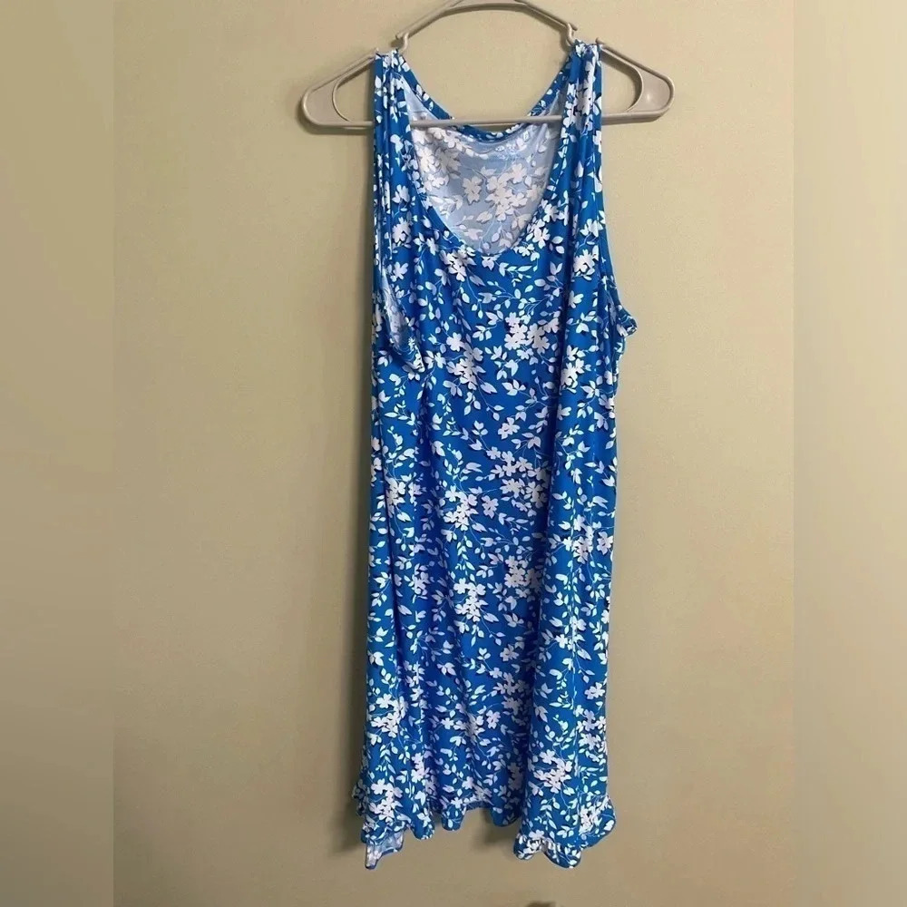 Draper James Floral Ruffle Hem Dress Blue White Size XXL Sleeveless Tank